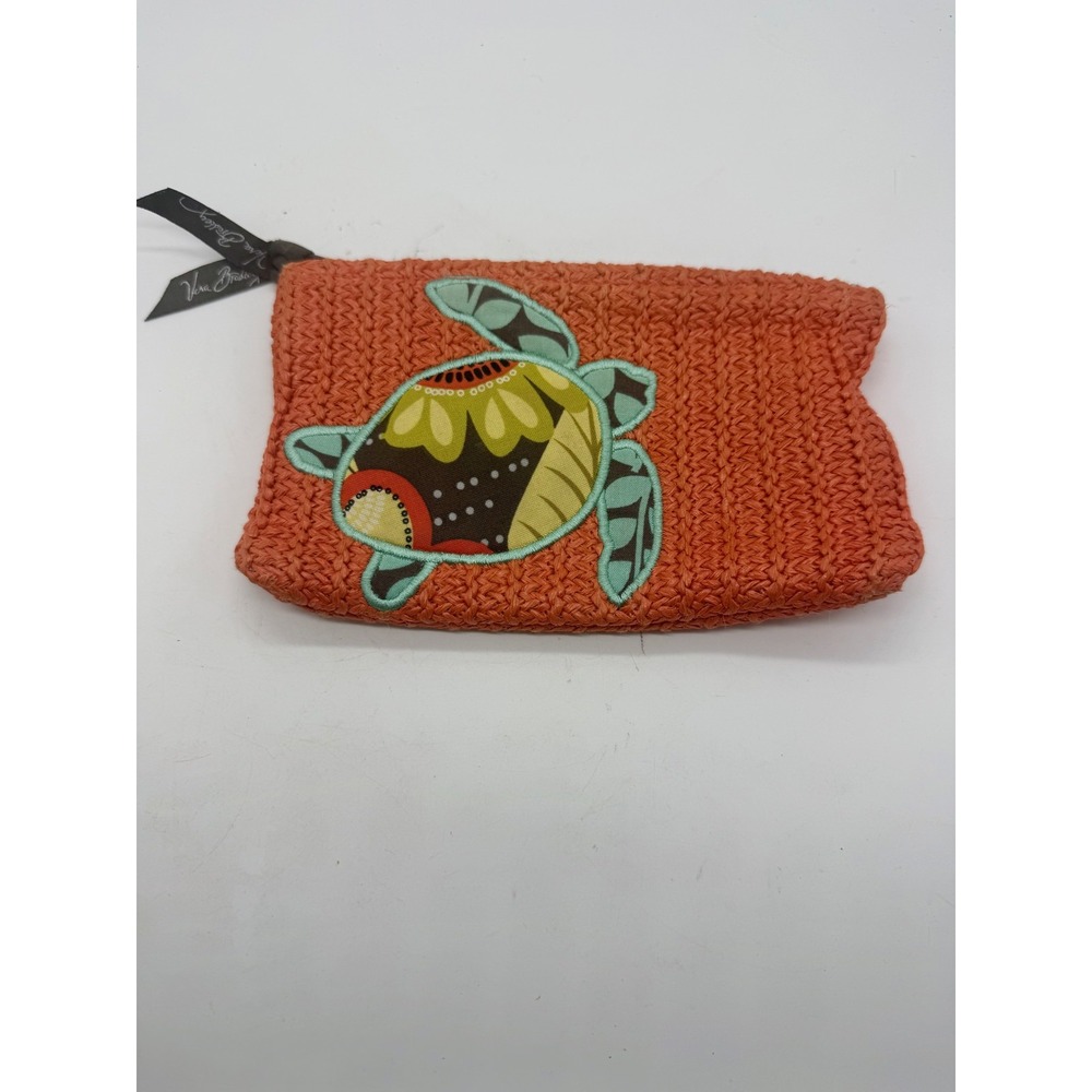 Vera Bradley Clutch Bag Womens Small Orange Raffia Turtle Applique Lined